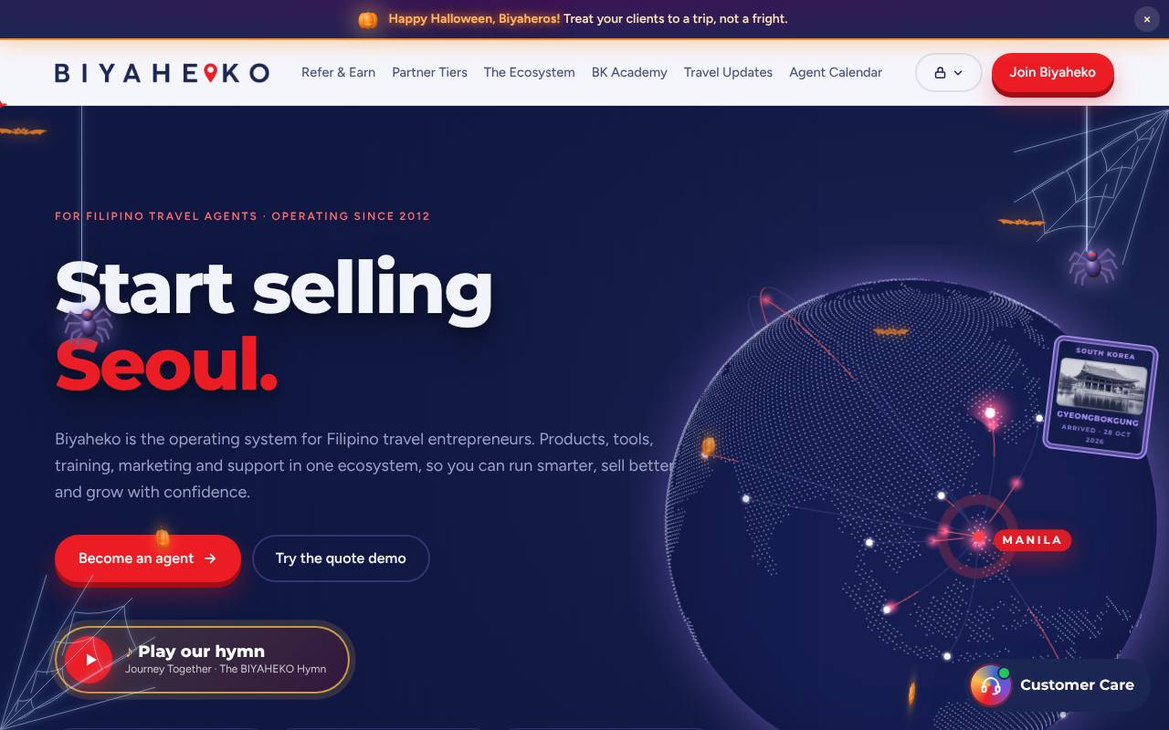 Biyaheko website, home page