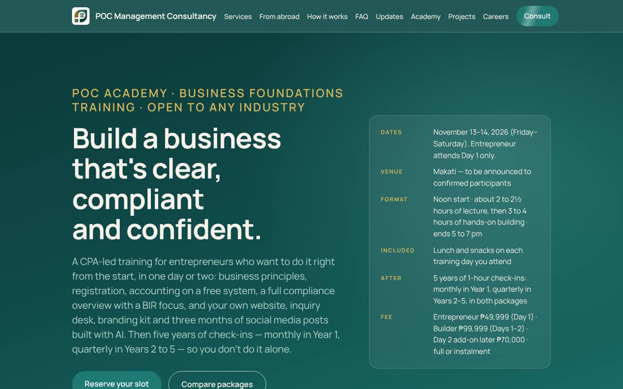 POC Academy page